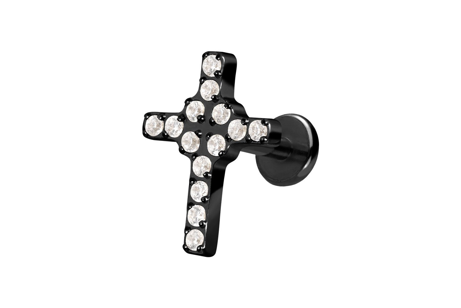 Titan Labret Piercing mit Push Fit KRISTALLKREUZ